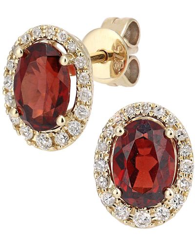 Jewelco London 9ct Gold 20pts Diamond Oval 2ct Garnet Cluster Drop Earrings - De1axl603ygt - Red