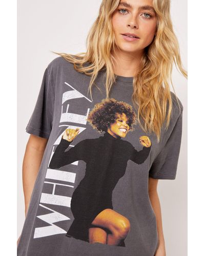 Nasty Gal Whitney Houston Graphic Overdyed Oversized T-shirt - Multicolour