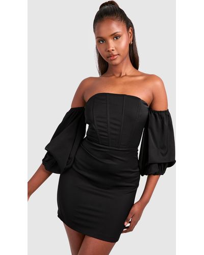 Boohoo Corset Puff Sleeve Mini Dress - Black
