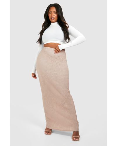 Boohoo Plus Textured Maxi Skirt - Natural