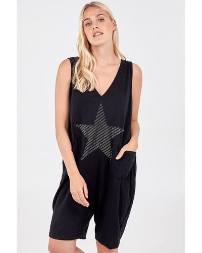 Blue Vanilla Sparkly Star Short Dungarees - Black