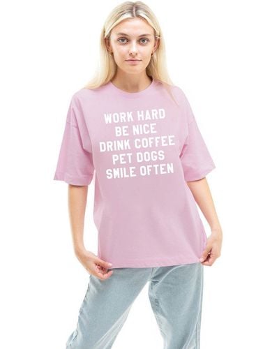 Sub_Urban Riot Work Hard List Womens Oversized Slogan T-shirt - Pink