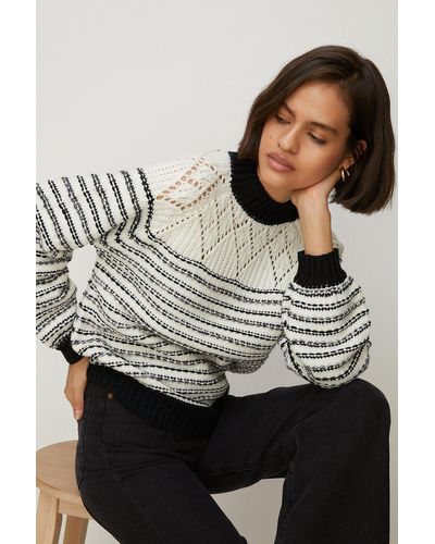 Oasis Stripe Pointelle Detail Jumper - Grey