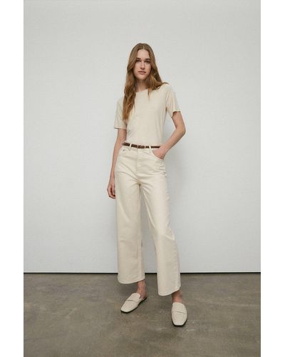 Warehouse 54s Cotton Wide Leg Cropped Jean - Natural