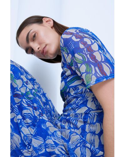 Warehouse Wh X The British Museum: The Charles Rennie Mackintosh Collection Printed Mesh Dress - Blue