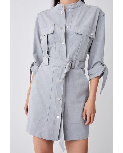 Karen Millen Pocket Detail Button Belted Mini Dress - Grey
