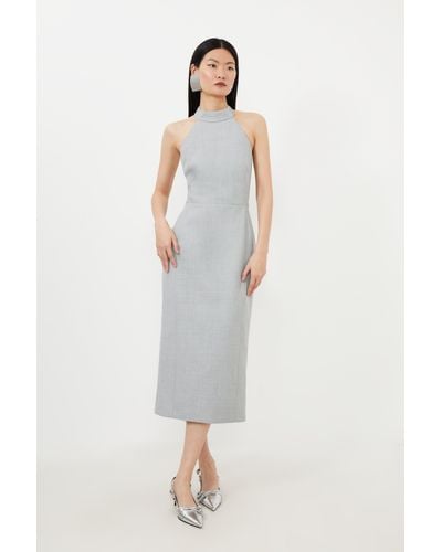Karen Millen Petite Tailored Wool Blend Halter Neck Pencil Dress - White