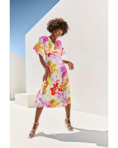 Wallis Pink Abstract Kimono Sleeve Dress - Multicolour