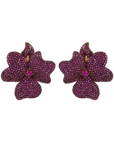 LÁTELITA London Flower Large Stud Earrings Ruby Rose Gold - Purple