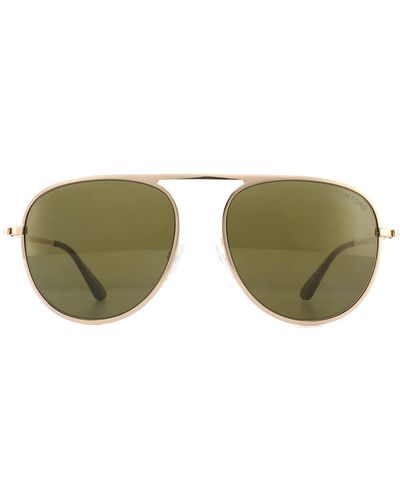 Tom Ford Aviator Shiny Rose Gold Mirrored Roviex Sunglasses - Green
