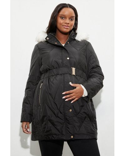 Dorothy Perkins Maternity Zig Zag Quilted Long Padded Coat - Black