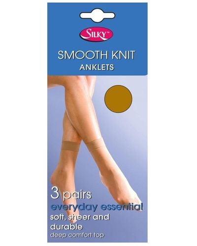 Silky Smooth Knit Ankle High (3 Pairs) - Blue