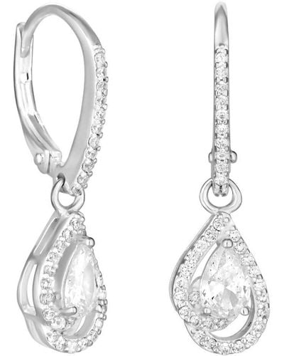 Simply Silver Sterling Silver 925 Cubic Zirconia 3d Pear Halo Drop Earrings - White