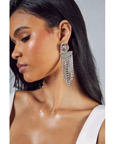 MissPap Diamante Statement Tassel Drop Earrings - Black