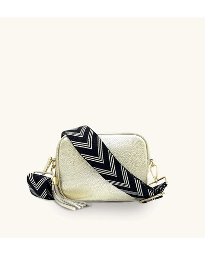 Apatchy London Gold Leather Crossbody Bag With Black & Stone Arrow Strap - Metallic