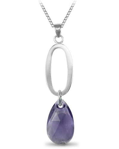 Jewelco London Sterling Silver Pear Purple Crystal Coloured Tear Drop Necklace - Anc014 - Blue