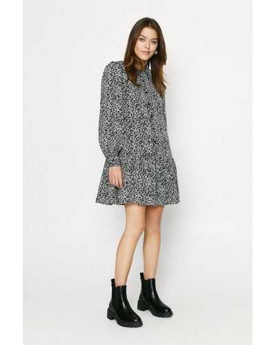 Oasis Ditsy Collared Smock Dress - Grey