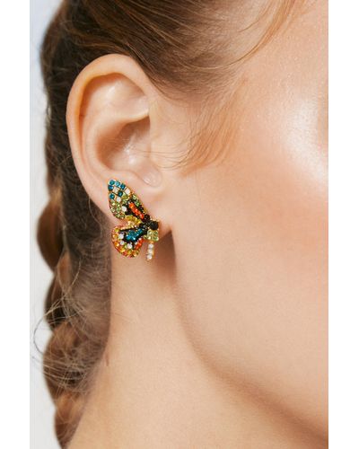 Nasty Gal Diamante Butterfly Earrings - Natural