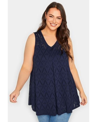 Yours Broderie Swing Vest Top - Blue