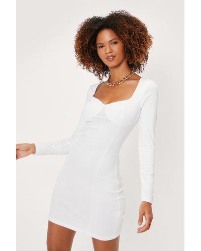 Nasty Gal Cupped Long Sleeve Bodycon Mini Dress - White