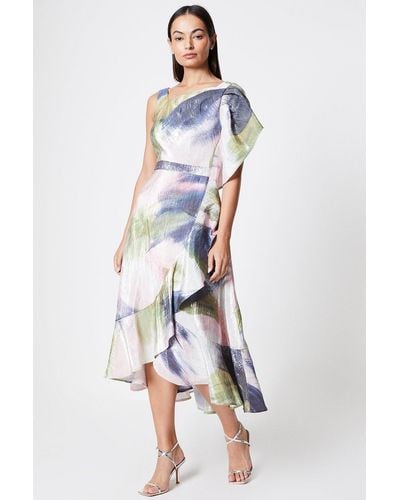 Coast One Shoulder Satin Jacquard Midi Dress - Multicolour