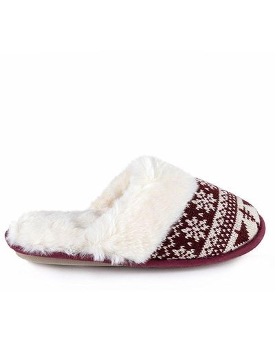 Totes Family Collection Fair Isle Mule Slippers - White