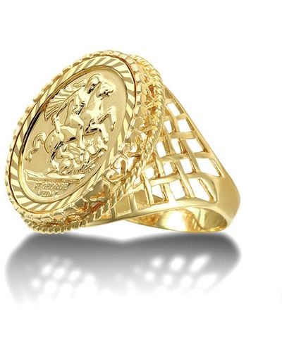 Jewelco London 9ct Gold Rope Edge Basket St George Ring (full Sov Size) - Jrn169-f - Metallic