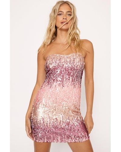 Nasty Gal Ombre Sequin Bandeau Mini Dress - Pink