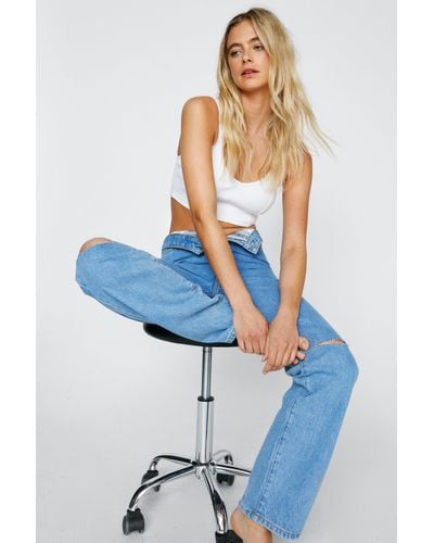 Nasty Gal Organic Busted Knee Wide Leg Jeans - Blue