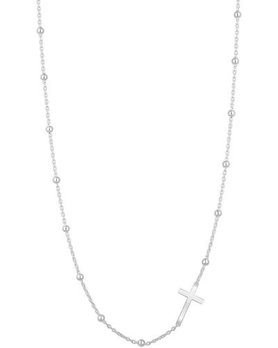 Simply Silver Sterling Silver 925 Polished Cross Pendant Necklace - White