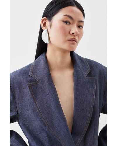 Karen Millen Indigo Linen Single Breasted Tailored Jacket - Blue