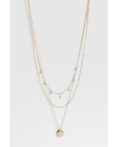 Boohoo Green Stone Multichain Necklace - White