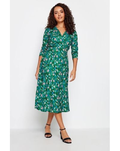 M&CO. Floral Print Wrap Dress - Green