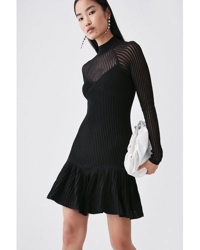 Karen Millen Petite Sheer Knit Peplum Hem Dress - Black