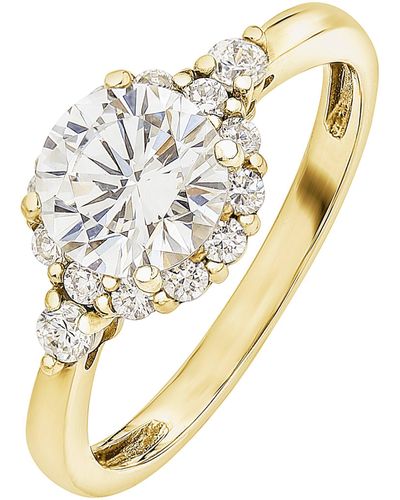 The Fine Collective 9ct Yellow Gold Halo Vintage Cubic Zirconia Ring - Metallic