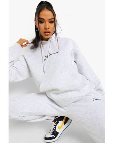 Boohoo Woman Embroidered Hooded Tracksuit - White