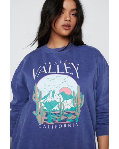 Nasty Gal Plus Size Death Valley Washed Graphic Sweatshirt - Blue