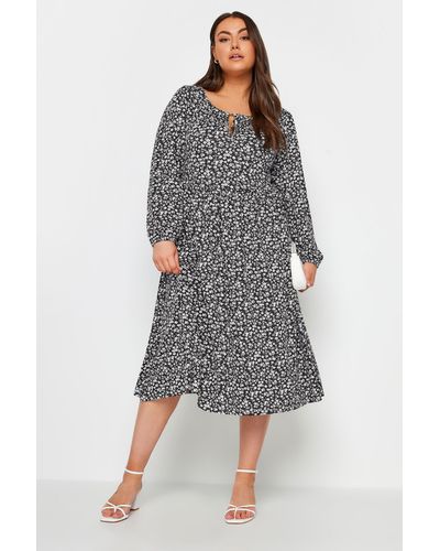 Yours Ditsy Floral Print Midaxi Dress - Grey