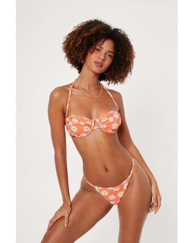 Nasty Gal Daisy Ruched Cupped Bikini Set - Orange