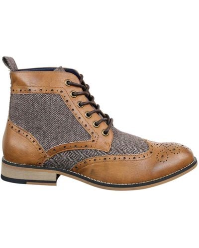 House Of Cavani Mens Classic Tweed Oxford Ankle Boots In Tan Leather - Brown