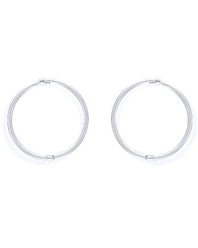 Jewelco London 9ct White Gold 1mm Thick Hinged Sleeper Hoop Earrings 14mm - Senr02984 - Metallic