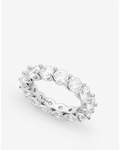 MUCHV Silver Thick Stacking Ring With Round Stones - White