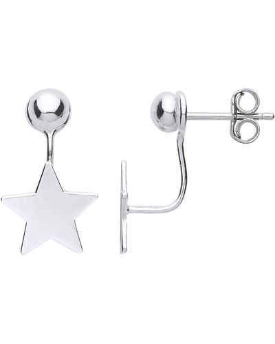 Jewelco London Silver Convertible Star Ball Drop Jacket Earrings - Gve757 - White