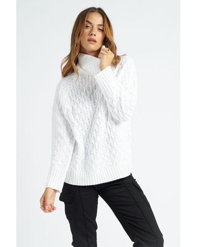 Urban Bliss Honeycomb Cable Roll Neck Jumper - White