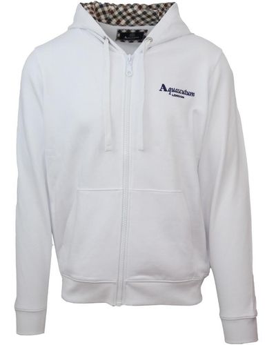 Aquascutum Classic Embossed Signature Logo White Zip up Hoodie in