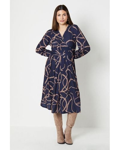 Wallis Jersey Wrap Long Sleeve Pleated Midi Dress - Blue