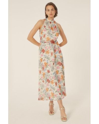 Oasis Poppy Floral Printed Halter Midi Dress - Natural