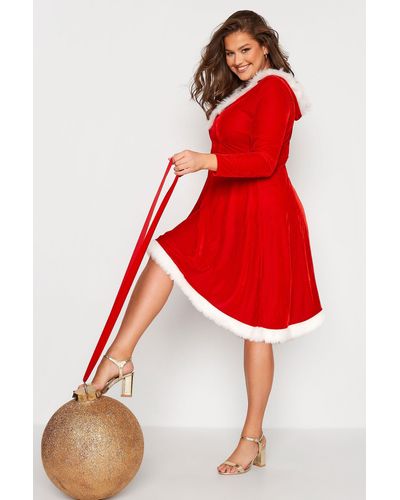 Yours Velvet Christmas Dress - Red