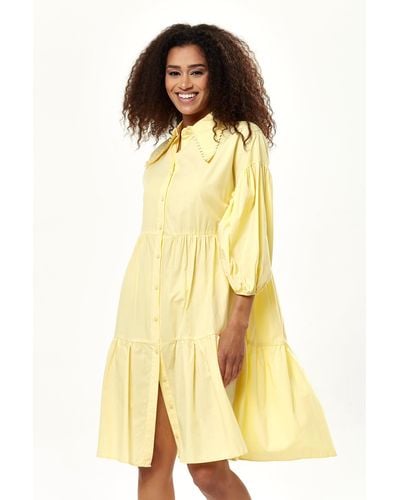 Liquorish Oversized Shirt Dress In Yellow