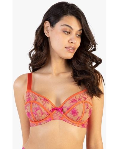 Playful Promises Olivia Contrast Embroidery Balconette Bra - Red